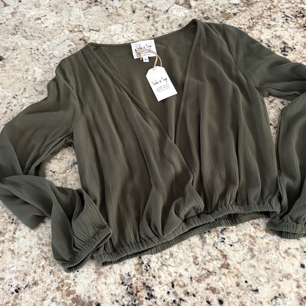 Sadie & Sage Olive Green V-Neck Wrap Blouse
